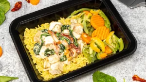 Tuscan Style Chicken with Saffron Rice & Vegetables